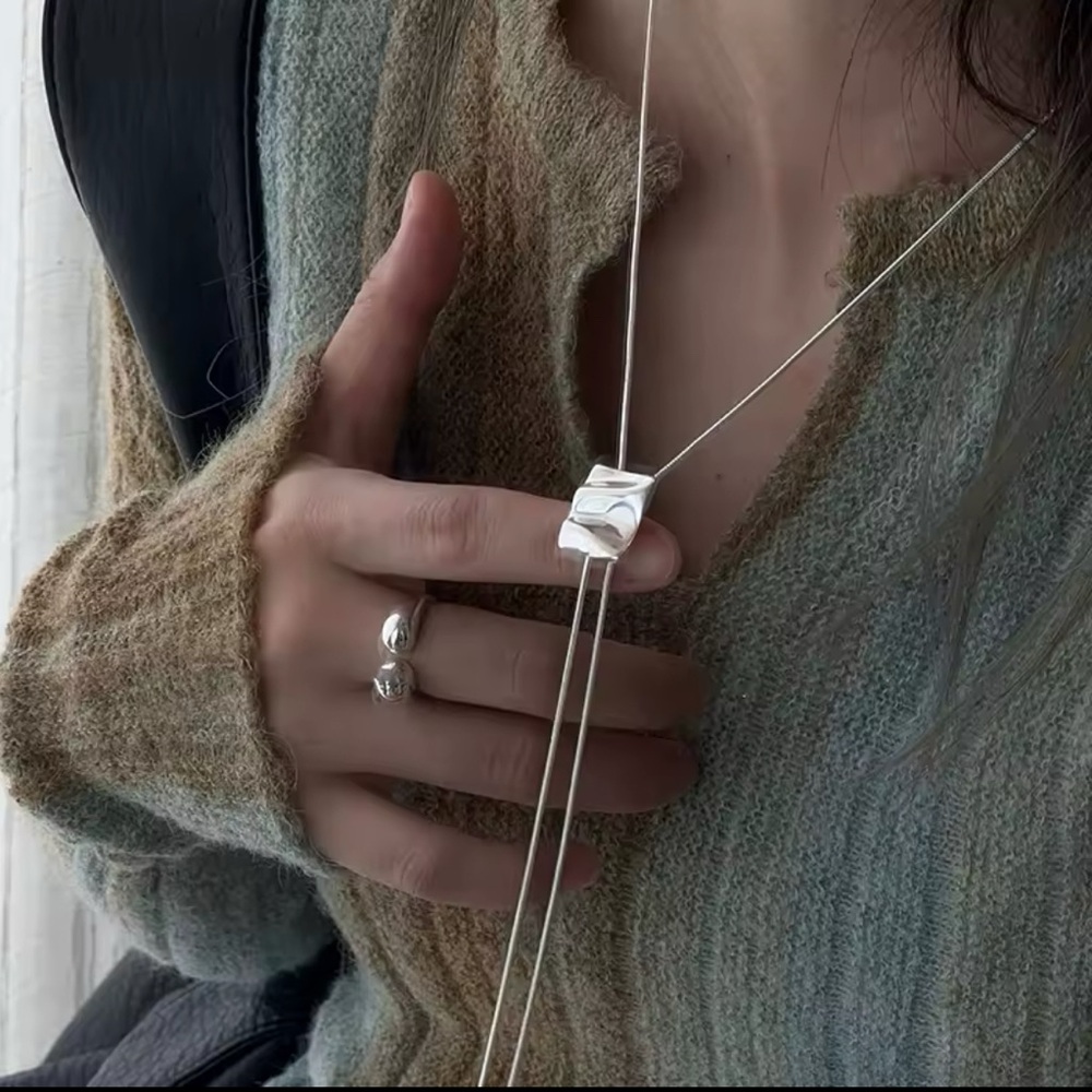 Minimalist Silver Necklace with Cube Pendant